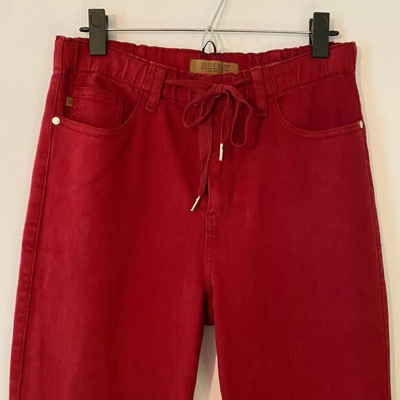 Judy Blue Women size 9 / 29 Garment Dyed Red Stretch Waist Straight Leg Joggers - Picture 3 of 13